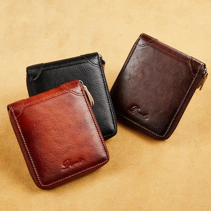 Men's Wallet Genuine Leather for Men Pocket Short Male Card Holder Wallets Zipper Around Money Coin Purse