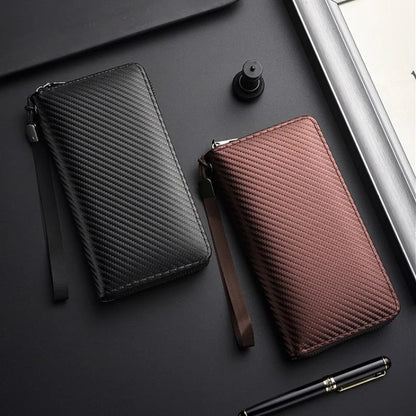 Men's Wallet Long Business Clutch Zipper Wallet Portable Mobile Phone Bag Security Anti-theft Card Bag Banknote Clip Coin Purse