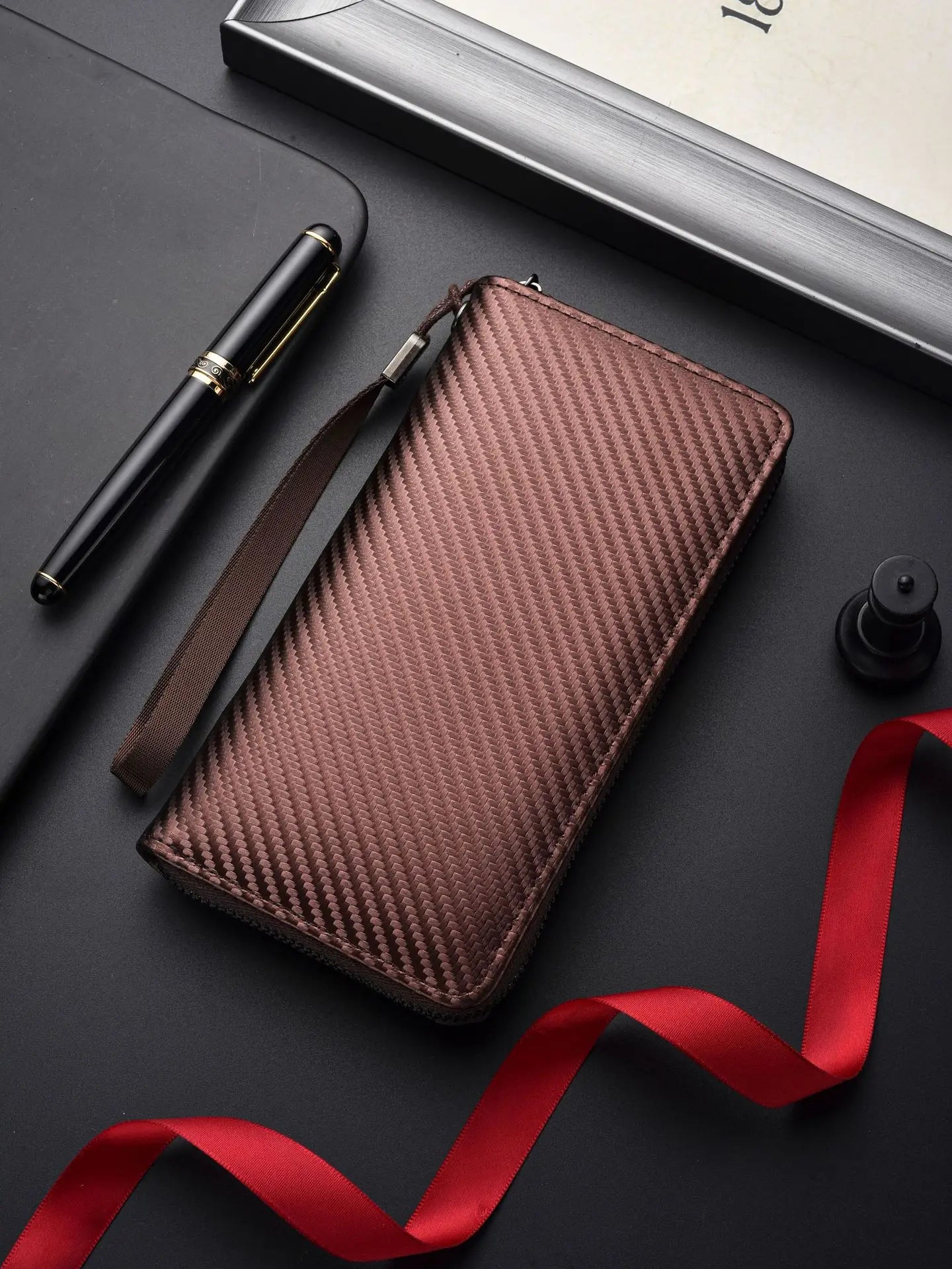 Men's Wallet Long Business Clutch Zipper Wallet Portable Mobile Phone Bag Security Anti-theft Card Bag Banknote Clip Coin Purse