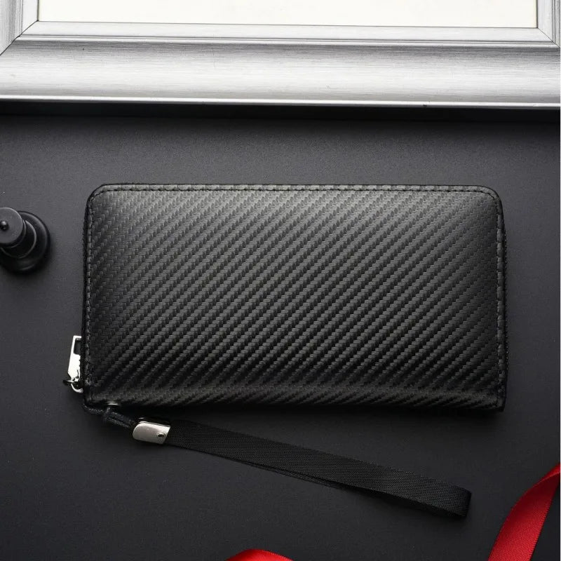Men's Wallet Long Business Clutch Zipper Wallet Portable Mobile Phone Bag Security Anti-theft Card Bag Banknote Clip Coin Purse