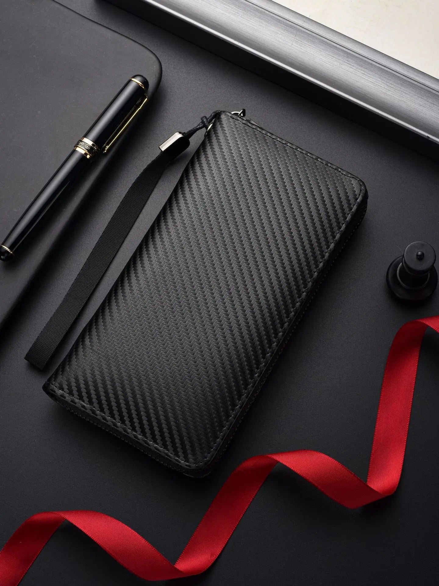 Men's Wallet Long Business Clutch Zipper Wallet Portable Mobile Phone Bag Security Anti-theft Card Bag Banknote Clip Coin Purse