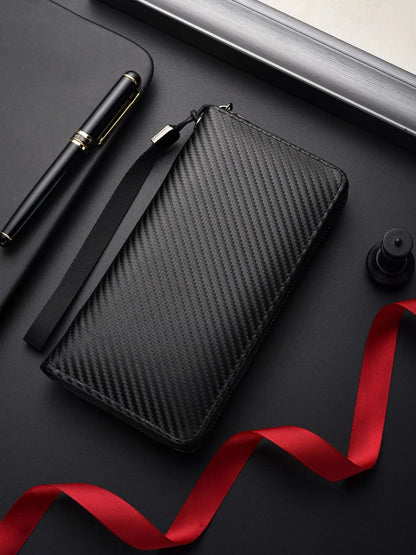 Men's Wallet Long Business Clutch Zipper Wallet Portable Mobile Phone Bag Security Anti-theft Card Bag Banknote Clip Coin Purse