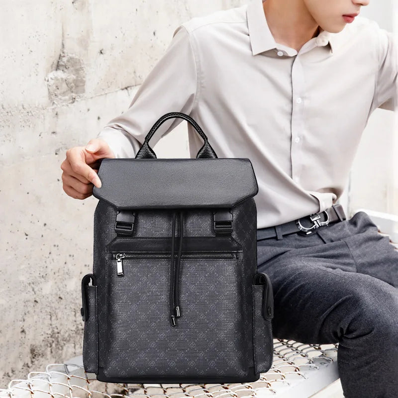 Men's Waterproof Backpack Large Capacity 15.6 Inches Laptop Bag Fashion Schoolbag Luxury Leather Backpacks Travel Commute