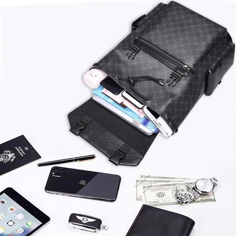 Men's Waterproof Backpack Large Capacity 15.6 Inches Laptop Bag Fashion Schoolbag Luxury Leather Backpacks Travel Commute