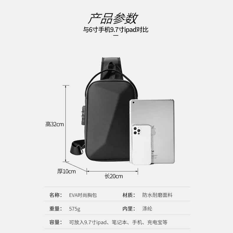 Men's Waterproof Shoulder Bag Male Multifunction Anti-theft Crossbody Bag Casual Short Trip USB Charging Sling Chest Pack