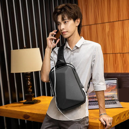 Men's Waterproof Shoulder Bag Male Multifunction Anti-theft Crossbody Bag Casual Short Trip USB Charging Sling Chest Pack