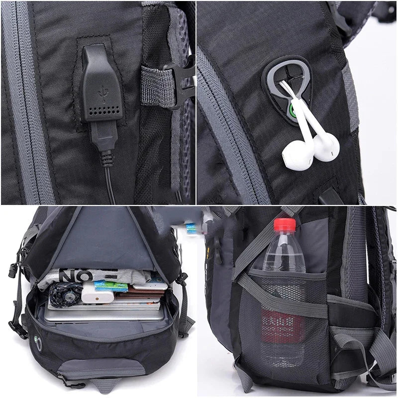 Men's Women's 40L USB Backpack Travel Waterproof Sports Bag Pack Outdoor Hiking Rucksack Climbing Camping For Female Male