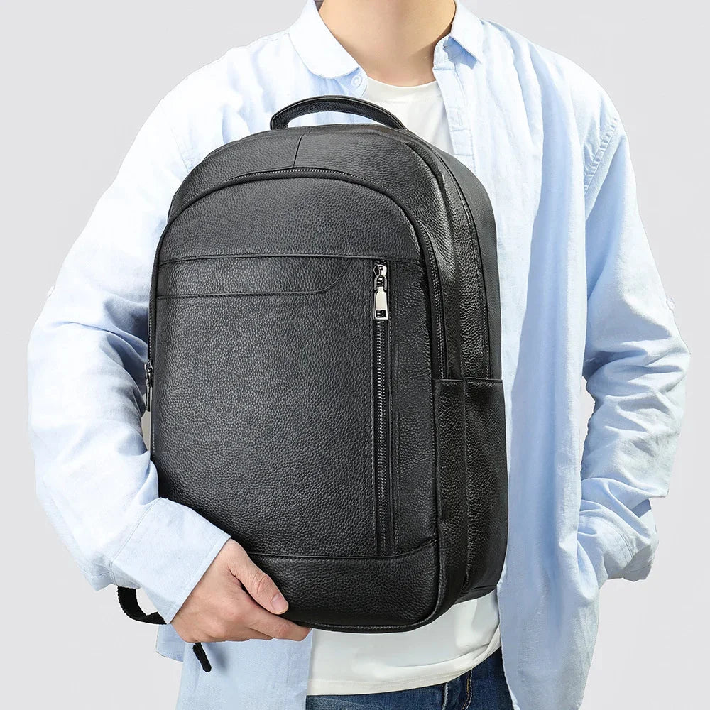 Men's leather large capacity business leisure travel computer backpack fashion trend first layer cowhide school bag man