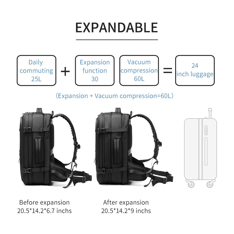 Men's travel backpack vacuum compression Outdoor Business Large Capacity 17 inch Laptop Backpack Expanded Hiking backpack