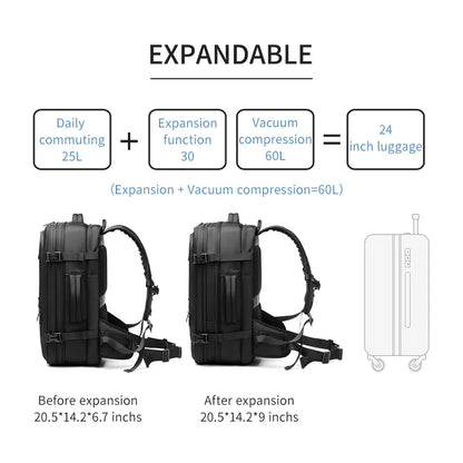 Men's travel backpack vacuum compression Outdoor Business Large Capacity 17 inch Laptop Backpack Expanded Hiking backpack