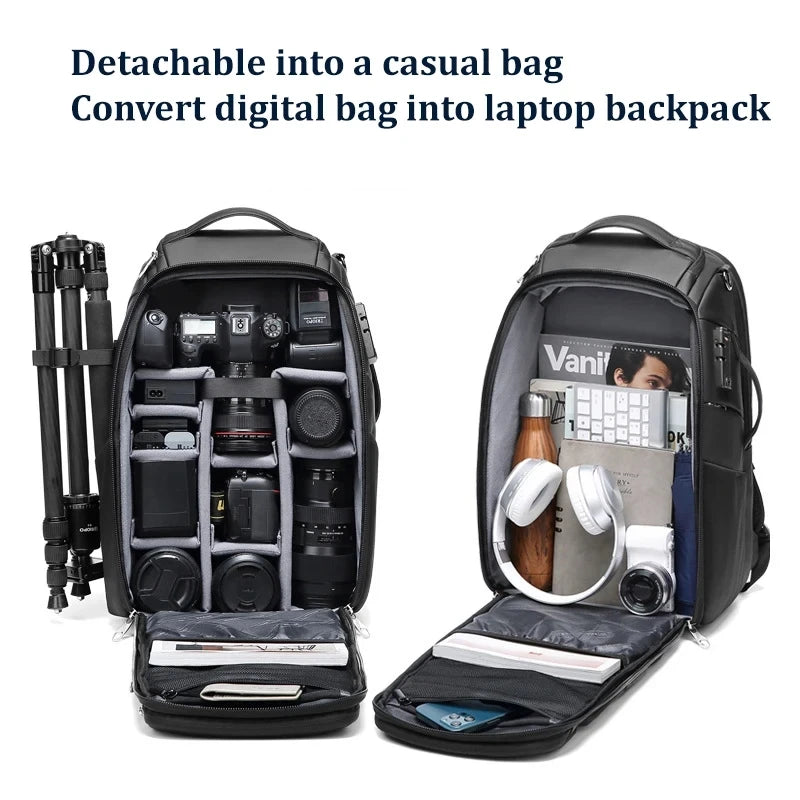 Men travel Professional SLR camera backpack With tripod bracket Detachable into a Anti-theft 40L travel 17 inch Laptop Backpack