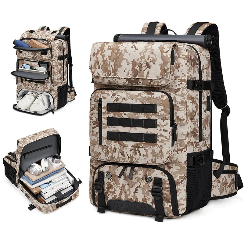 Men travel backpack 50L outdoors backpack Mountaineering bag waterproof Laptop Backpack Camping Backpack with Separate Shoe Bag