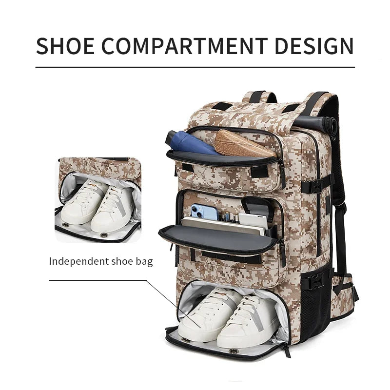 Men travel backpack 50L outdoors backpack Mountaineering bag waterproof Laptop Backpack Camping Backpack with Separate Shoe Bag