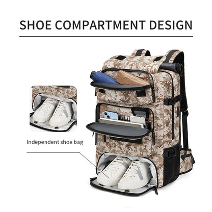 Men travel backpack 50L outdoors backpack Mountaineering bag waterproof Laptop Backpack Camping Backpack with Separate Shoe Bag