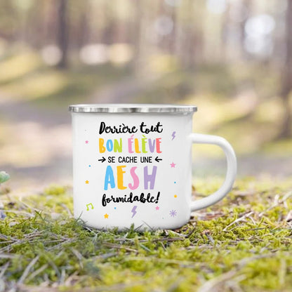 Merci AESH Printed Mugs Creative Coffee Tea Cups Drinks Water Milk Cup Enamel Mug School Home Handle Drinkware Gifts for AESH