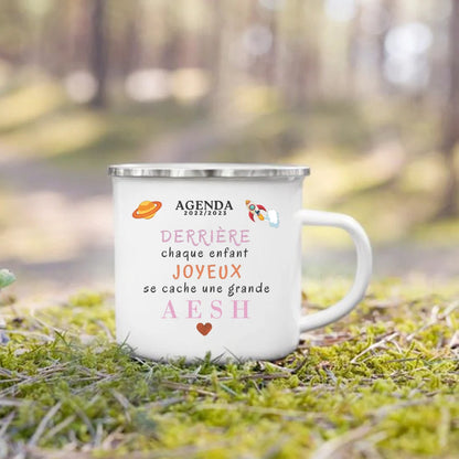 Merci AESH Printed Mugs Creative Coffee Tea Cups Drinks Water Milk Cup Enamel Mug School Home Handle Drinkware Gifts for AESH