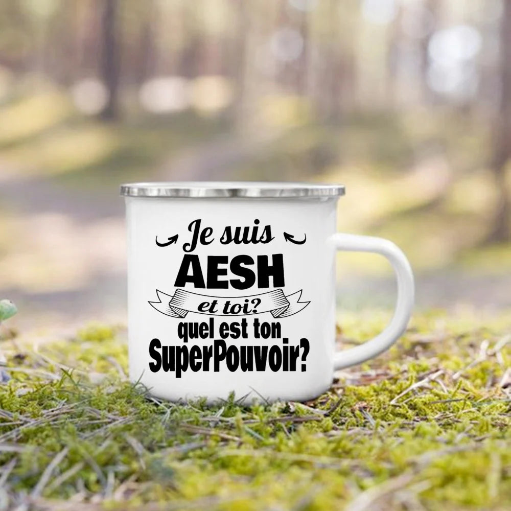 Merci AESH Printed Mugs Creative Coffee Tea Cups Drinks Water Milk Cup Enamel Mug School Home Handle Drinkware Gifts for AESH