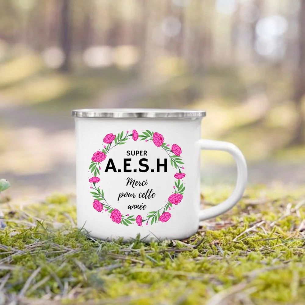 Merci AESH Printed Mugs Creative Coffee Tea Cups Drinks Water Milk Cup Enamel Mug School Home Handle Drinkware Gifts for AESH