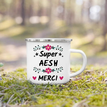 Merci AESH Printed Mugs Creative Coffee Tea Cups Drinks Water Milk Cup Enamel Mug School Home Handle Drinkware Gifts for AESH