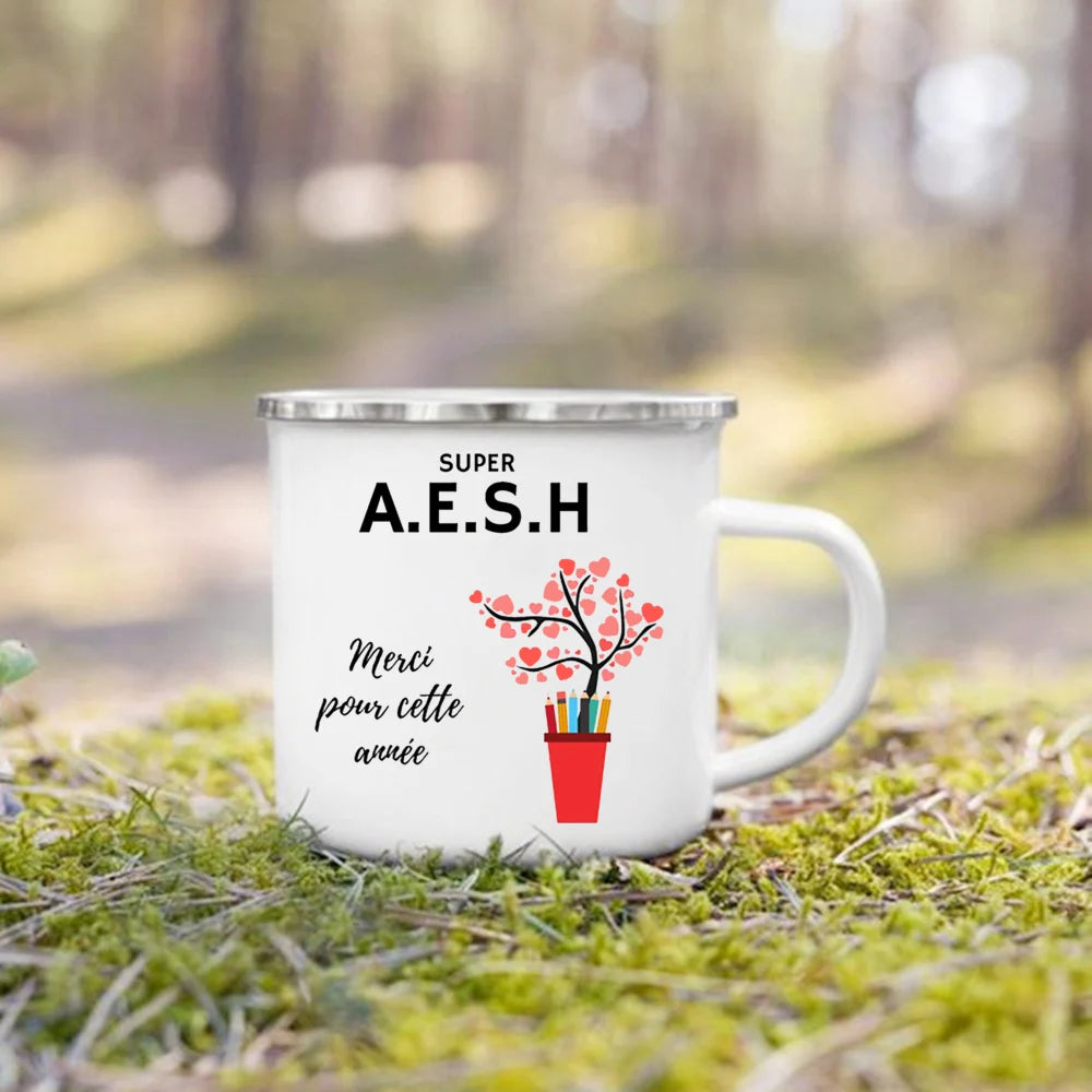 Merci AESH Printed Mugs Creative Coffee Tea Cups Drinks Water Milk Cup Enamel Mug School Home Handle Drinkware Gifts for AESH