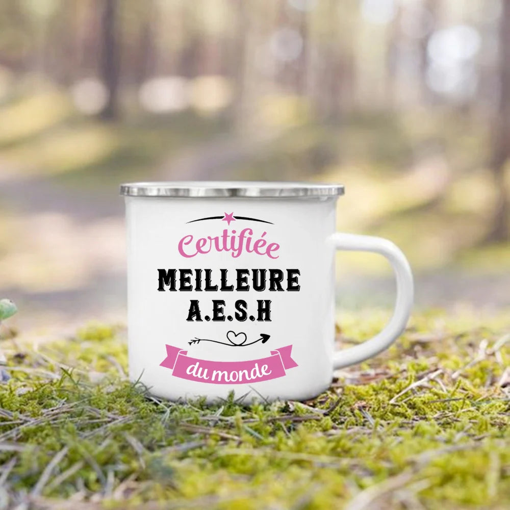 Merci AESH Printed Mugs Creative Coffee Tea Cups Drinks Water Milk Cup Enamel Mug School Home Handle Drinkware Gifts for AESH