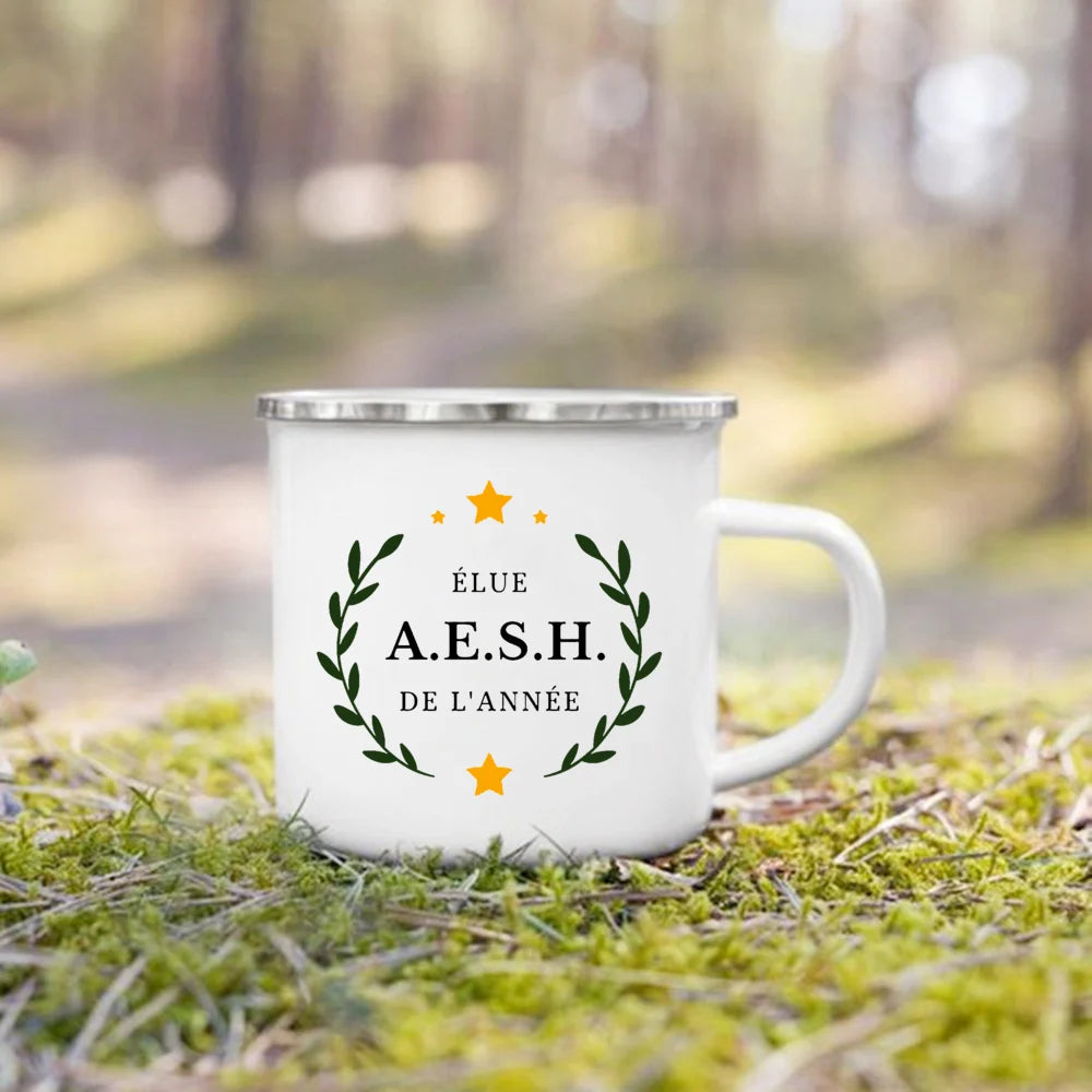 Merci AESH Printed Mugs Creative Coffee Tea Cups Drinks Water Milk Cup Enamel Mug School Home Handle Drinkware Gifts for AESH
