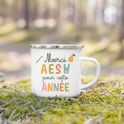 Merci AESH Printed Mugs Creative Coffee Tea Cups Drinks Water Milk Cup Enamel Mug School Home Handle Drinkware Gifts for AESH