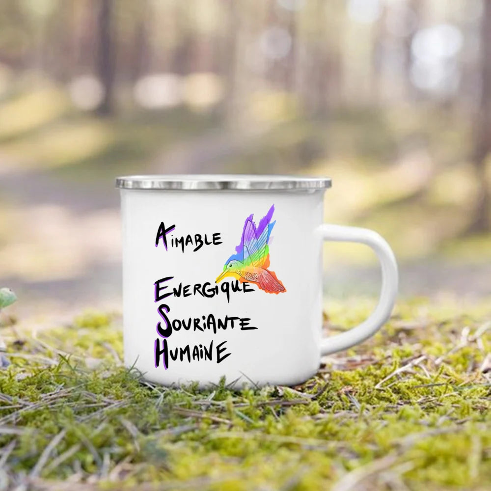 Merci AESH Printed Mugs Creative Coffee Tea Cups Drinks Water Milk Cup Enamel Mug School Home Handle Drinkware Gifts for AESH
