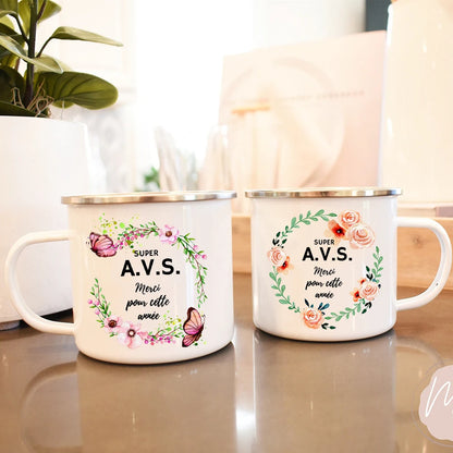 Merci AVS Flower Print Mugs Creative Coffee Tea Cups Enamel Mug School Home Retro Handle Drinkware Drinks Water Cup Gift For AVS
