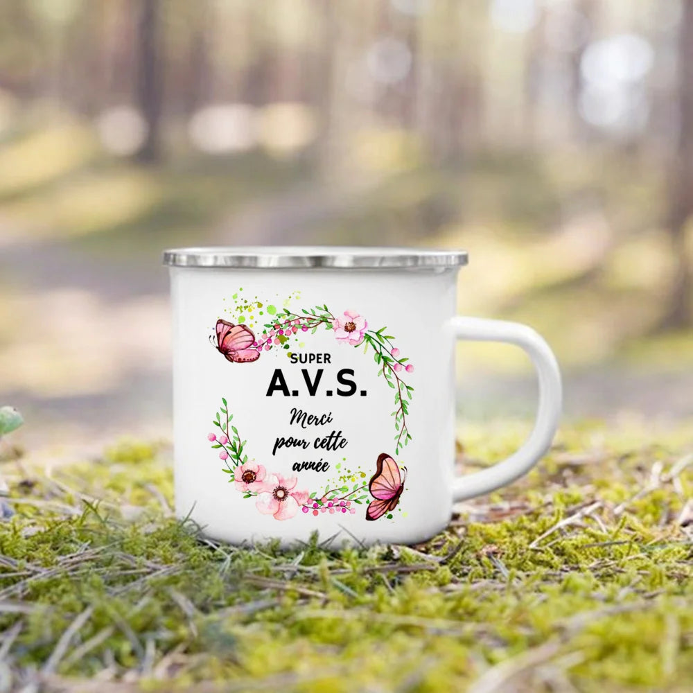 Merci AVS Flower Print Mugs Creative Coffee Tea Cups Enamel Mug School Home Retro Handle Drinkware Drinks Water Cup Gift For AVS