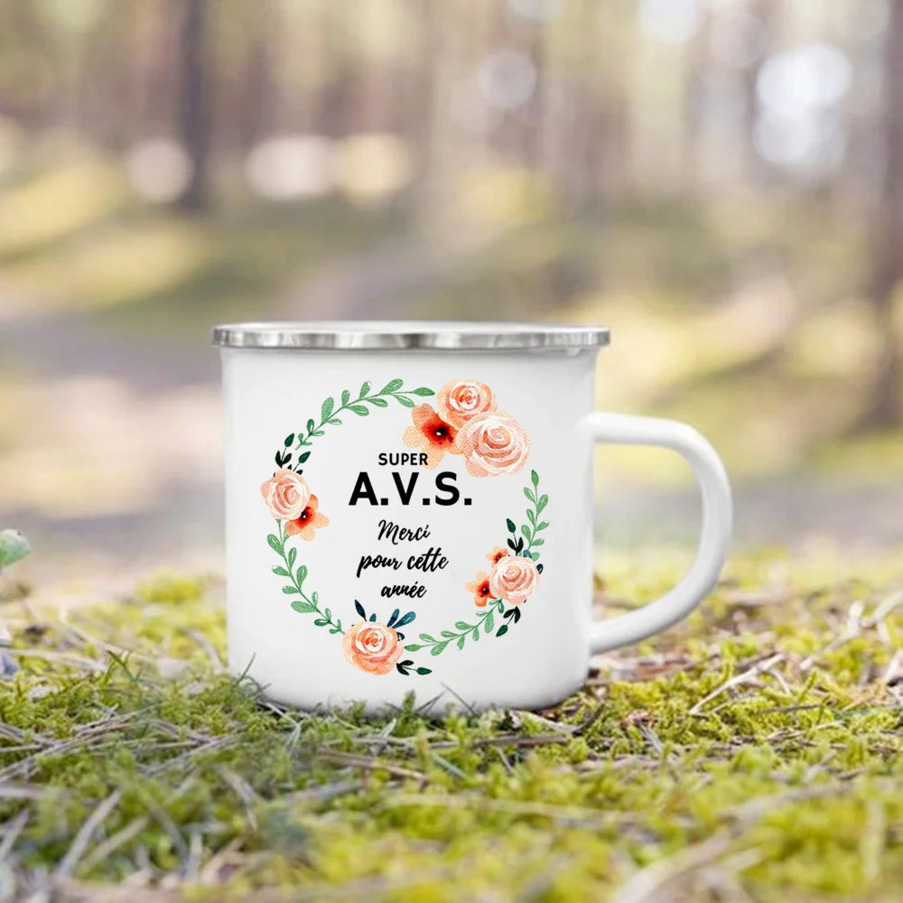 Merci AVS Flower Print Mugs Creative Coffee Tea Cups Enamel Mug School Home Retro Handle Drinkware Drinks Water Cup Gift For AVS