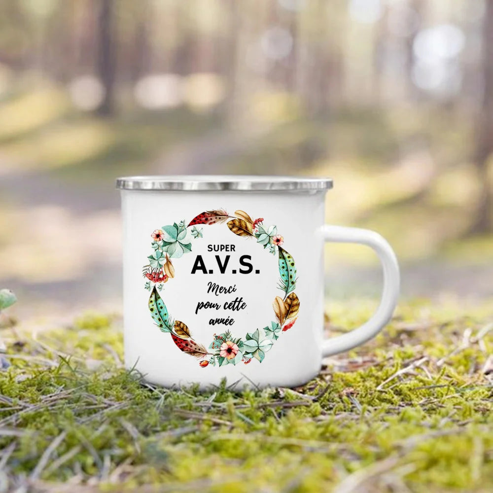 Merci AVS Flower Print Mugs Creative Coffee Tea Cups Enamel Mug School Home Retro Handle Drinkware Drinks Water Cup Gift For AVS