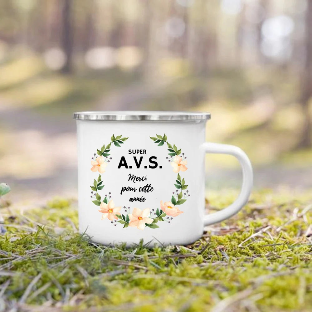 Merci AVS Flower Print Mugs Creative Coffee Tea Cups Enamel Mug School Home Retro Handle Drinkware Drinks Water Cup Gift For AVS