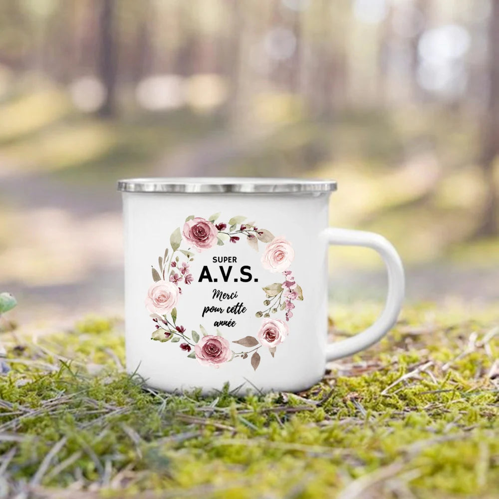 Merci AVS Flower Print Mugs Creative Coffee Tea Cups Enamel Mug School Home Retro Handle Drinkware Drinks Water Cup Gift For AVS