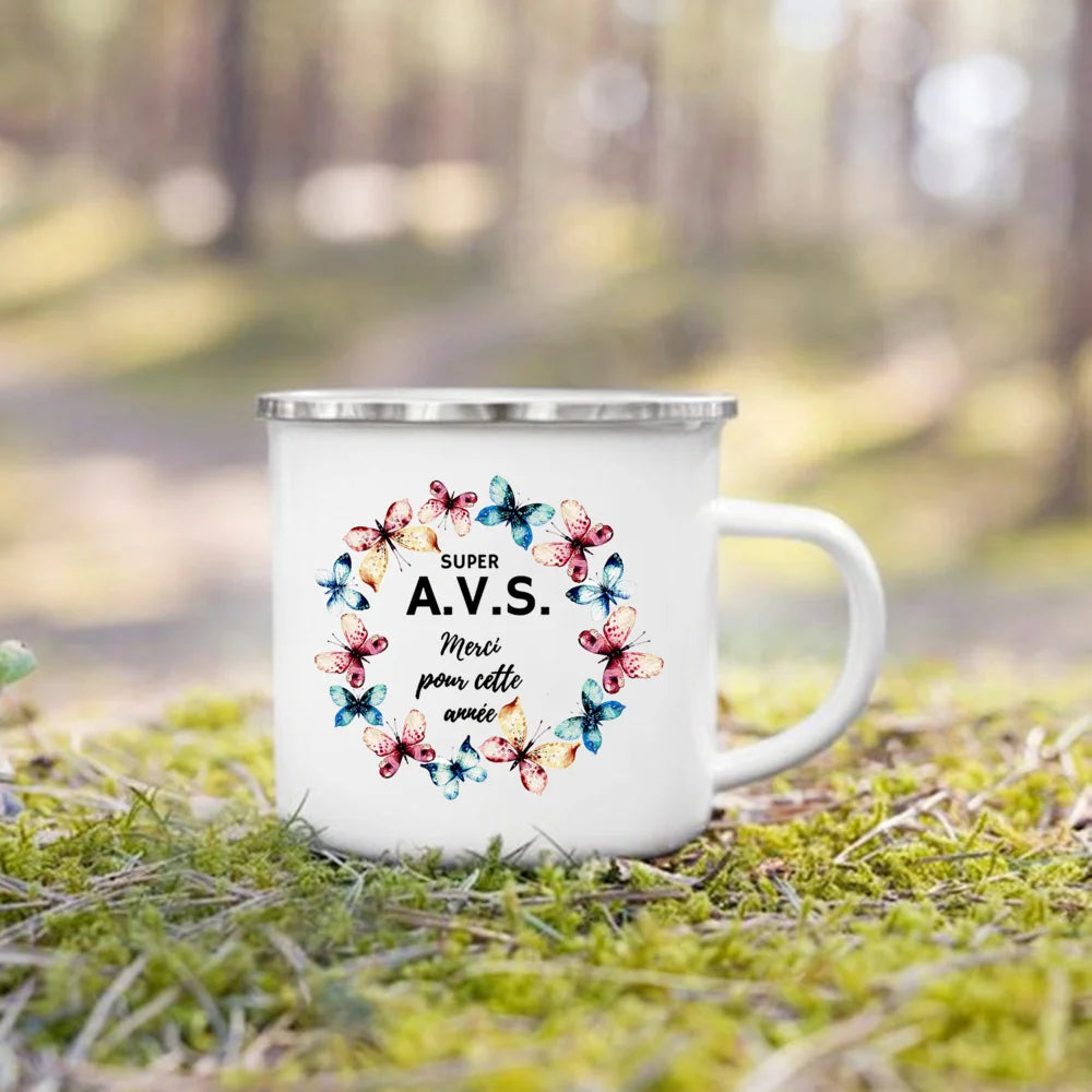 Merci AVS Flower Print Mugs Creative Coffee Tea Cups Enamel Mug School Home Retro Handle Drinkware Drinks Water Cup Gift For AVS
