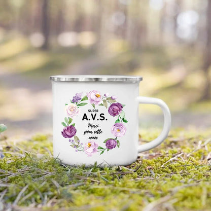 Merci AVS Flower Print Mugs Creative Coffee Tea Cups Enamel Mug School Home Retro Handle Drinkware Drinks Water Cup Gift For AVS