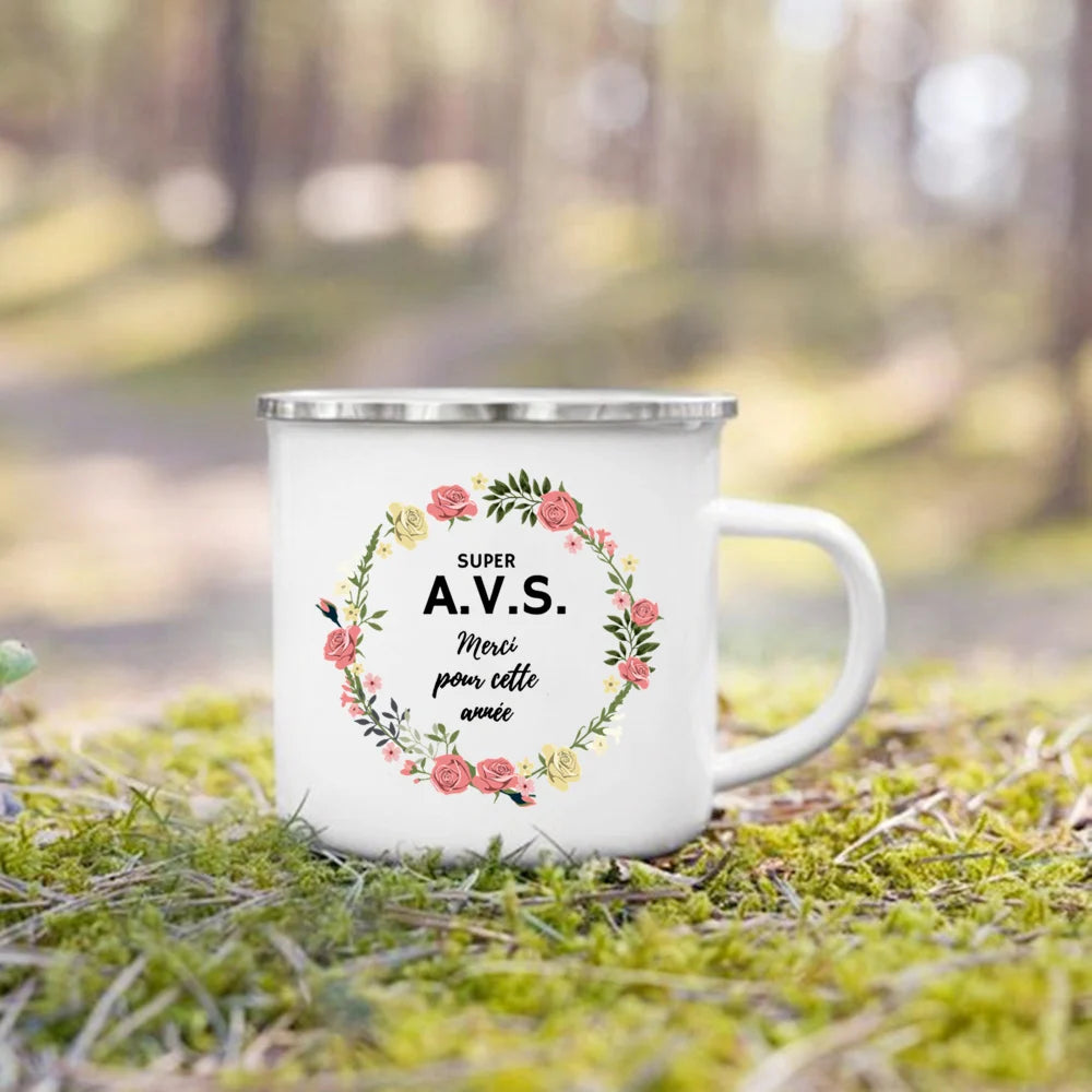 Merci AVS Flower Print Mugs Creative Coffee Tea Cups Enamel Mug School Home Retro Handle Drinkware Drinks Water Cup Gift For AVS
