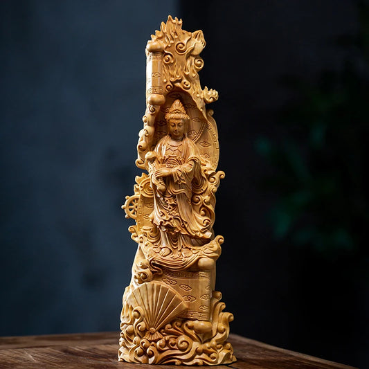 Mercy Goddes Guanyin Wood Buddha Status Guan Yin Feng Shui Avalokitasvara Sculpture Home Decoration Solid Wood Statue