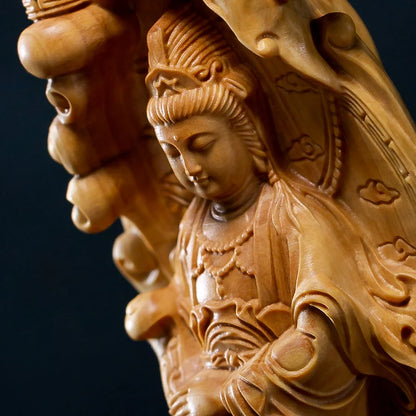 Mercy Goddes Guanyin Wood Buddha Status Guan Yin Feng Shui Avalokitasvara Sculpture Home Decoration Solid Wood Statue