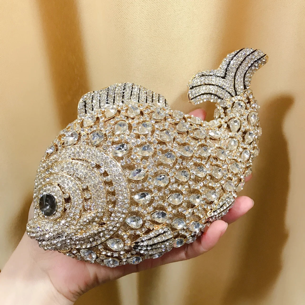 Mermaid goldfish styling Gold Diamond Wedding Dress Bags Bridal Crystal Handbags Purses Metal Women Rhinestones Clutch Purse