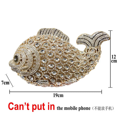Mermaid goldfish styling Gold Diamond Wedding Dress Bags Bridal Crystal Handbags Purses Metal Women Rhinestones Clutch Purse
