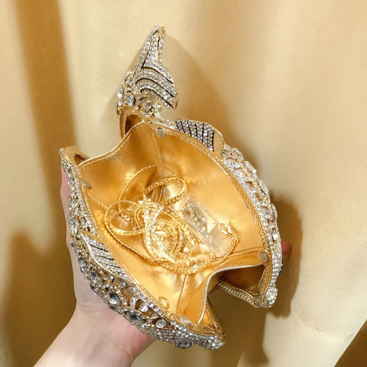 Mermaid goldfish styling Gold Diamond Wedding Dress Bags Bridal Crystal Handbags Purses Metal Women Rhinestones Clutch Purse