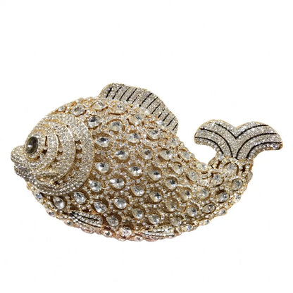 Mermaid goldfish styling Gold Diamond Wedding Dress Bags Bridal Crystal Handbags Purses Metal Women Rhinestones Clutch Purse