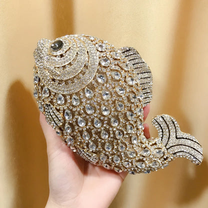 Mermaid goldfish styling Gold Diamond Wedding Dress Bags Bridal Crystal Handbags Purses Metal Women Rhinestones Clutch Purse