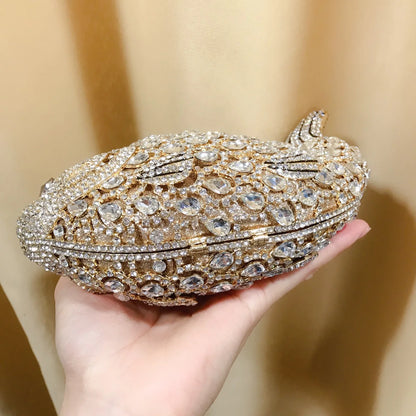 Mermaid goldfish styling Gold Diamond Wedding Dress Bags Bridal Crystal Handbags Purses Metal Women Rhinestones Clutch Purse