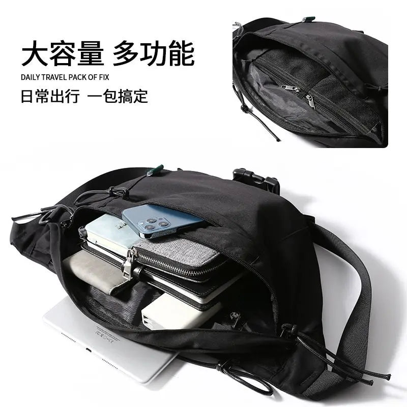 Mesh Design Fashion Men Chest Bag 9.7inch Ipad Waterproof Breathable Multilayer Oxford Sports Cycling Short Trip Waist Bag