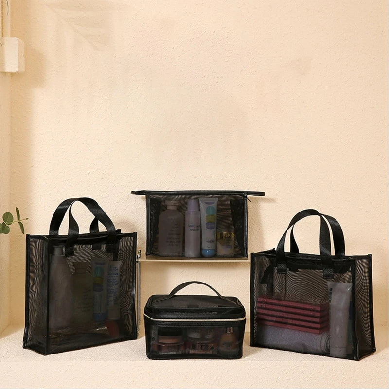 Mesh Makeup Bag Zipper Pouch Cosmetic Organizer Case Travel Toiletry Bags Organize Supplies Daily Cosmetics Accessories