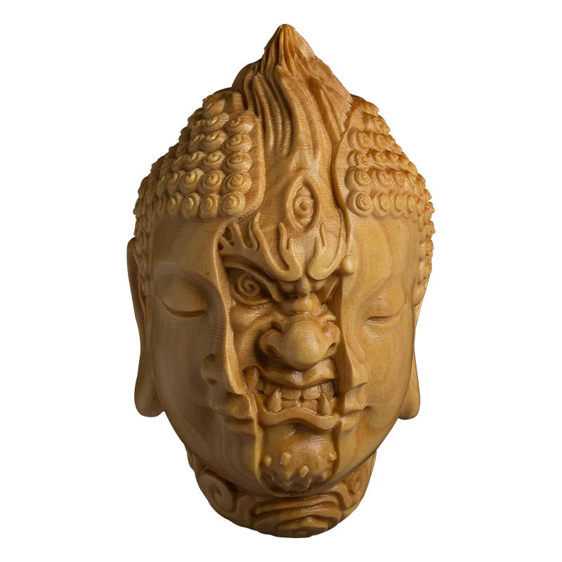 Mesmerizing Wooden Duo Set, Intricately Carved Buddha Statue, Fortuitous Mascot Pendant, Timeless Craft for Home