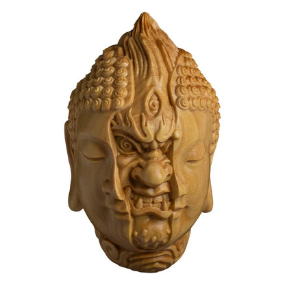 Mesmerizing Wooden Duo Set, Intricately Carved Buddha Statue, Fortuitous Mascot Pendant, Timeless Craft for Home
