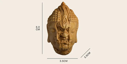 Mesmerizing Wooden Duo Set, Intricately Carved Buddha Statue, Fortuitous Mascot Pendant, Timeless Craft for Home